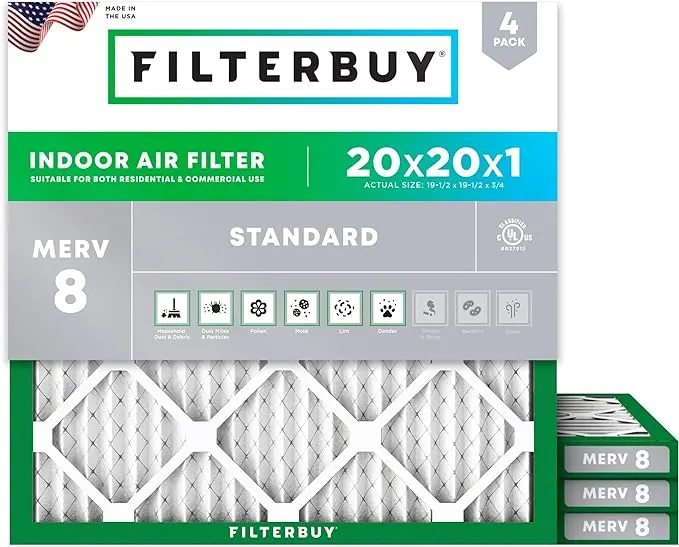 Filterbuy 20x20x1 MERV 8 4-pack air filter