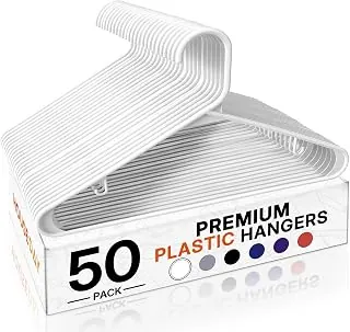 HOUSE DAY White Plastic Hangers with Built-In Hooks, 50 Pack