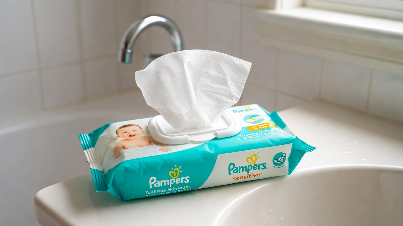 Pampers Sensitive Baby Wipes packaging and product image
