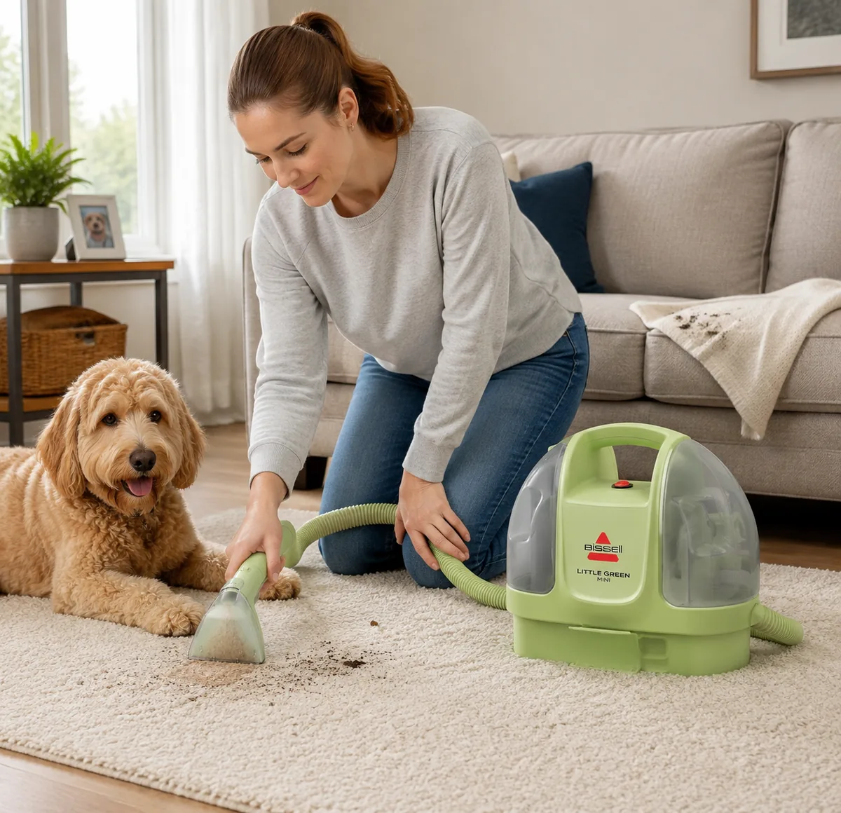 BISSELL Little Green Mini Portable Carpet Cleaner 4075 with Tough Stain Tool and HydroRinse hose