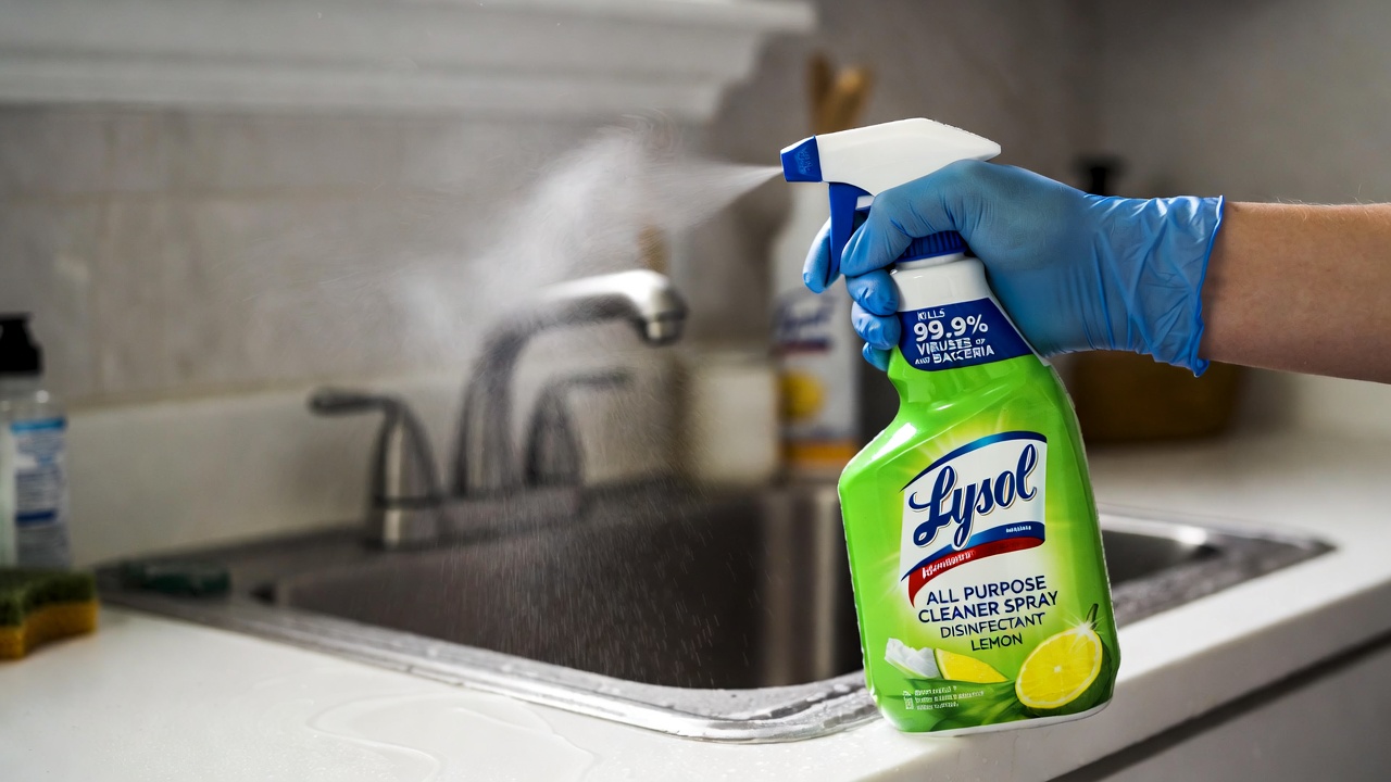 Lysol All Purpose Cleaner Spray bottle with lemon scent
