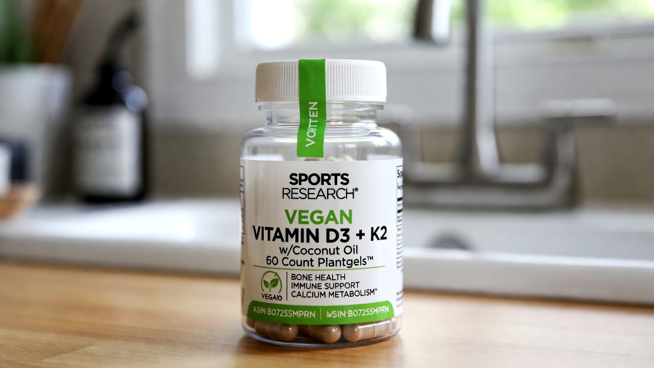 Sports Research Vegan Vitamin D3 + K2 with Coconut Oil bottle