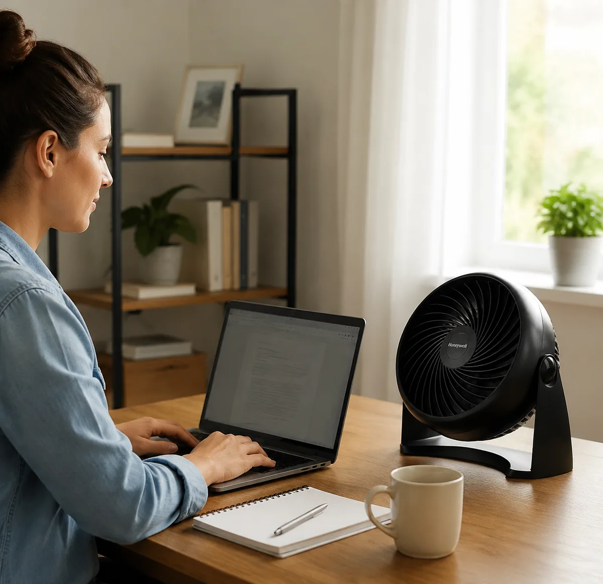 Honeywell TurboForce HT900 table fan on a desk