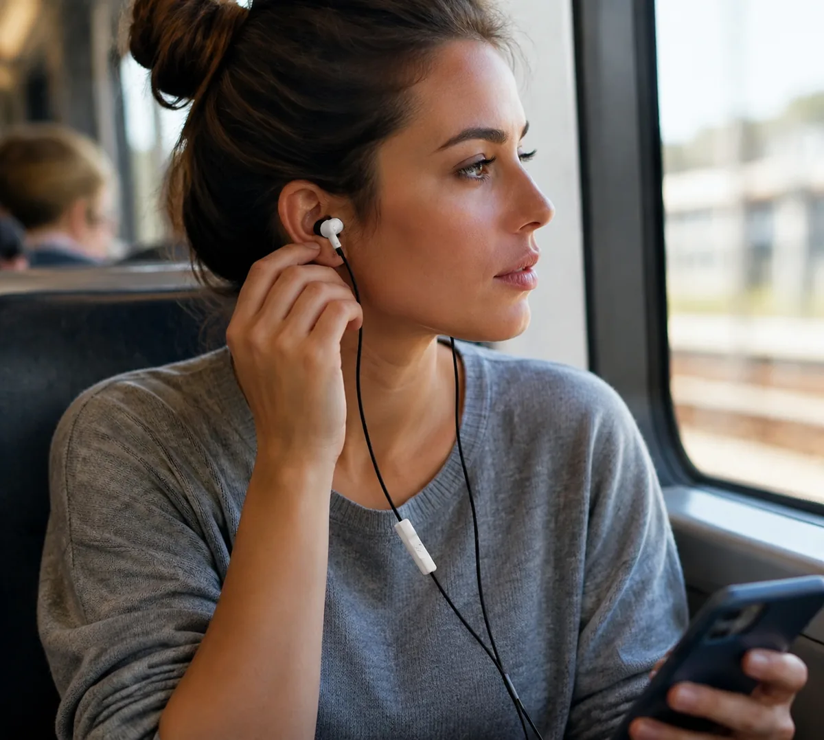 Skullcandy Jib Wired Earbuds in White shown with 3.5mm AUX plug, in-line microphone, and two sizes of silicone ear gels