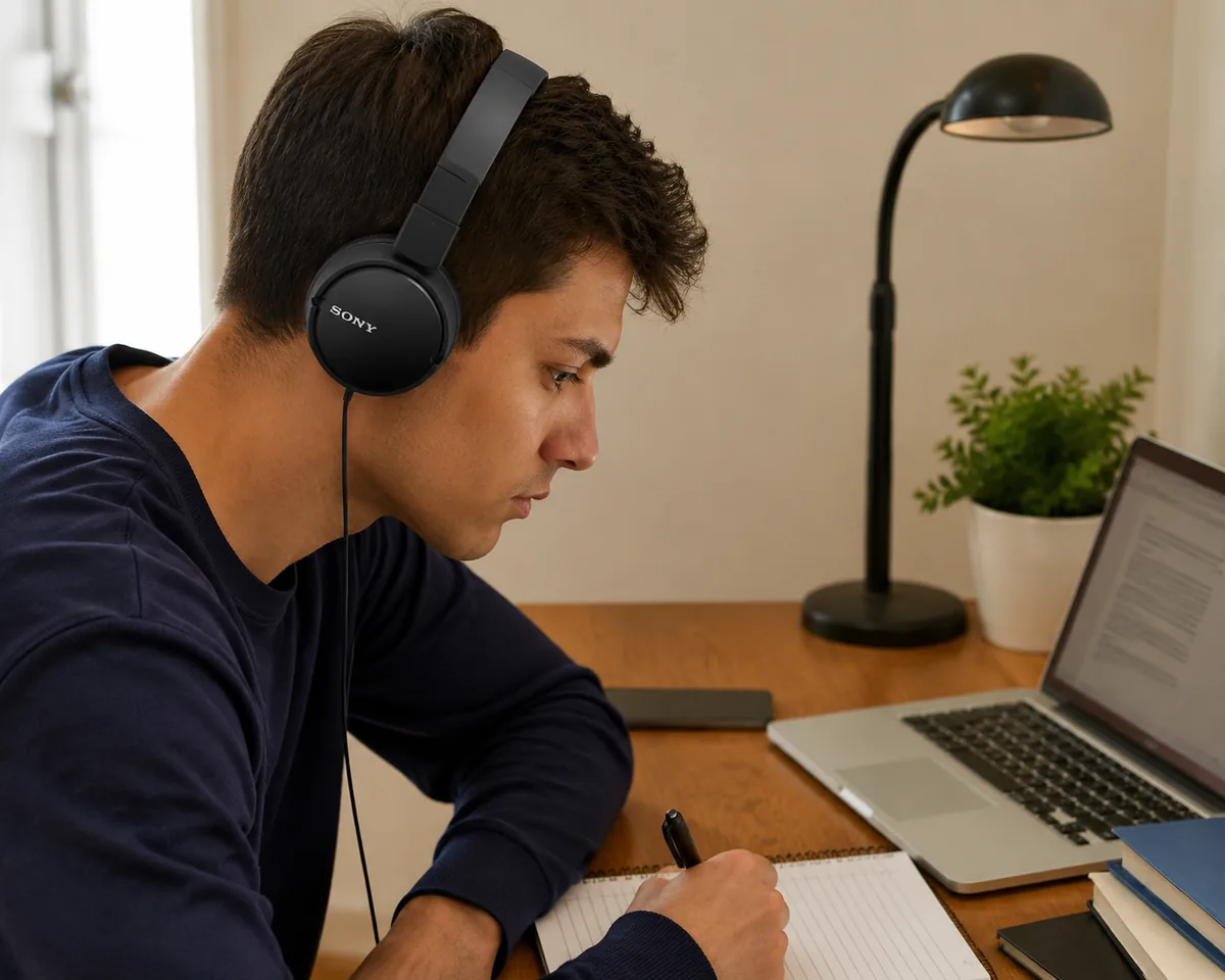 Sony ZX Series Wired On-Ear Headphones MDR-ZX110 shown in black with swiveling earcups and cushioned earpads.