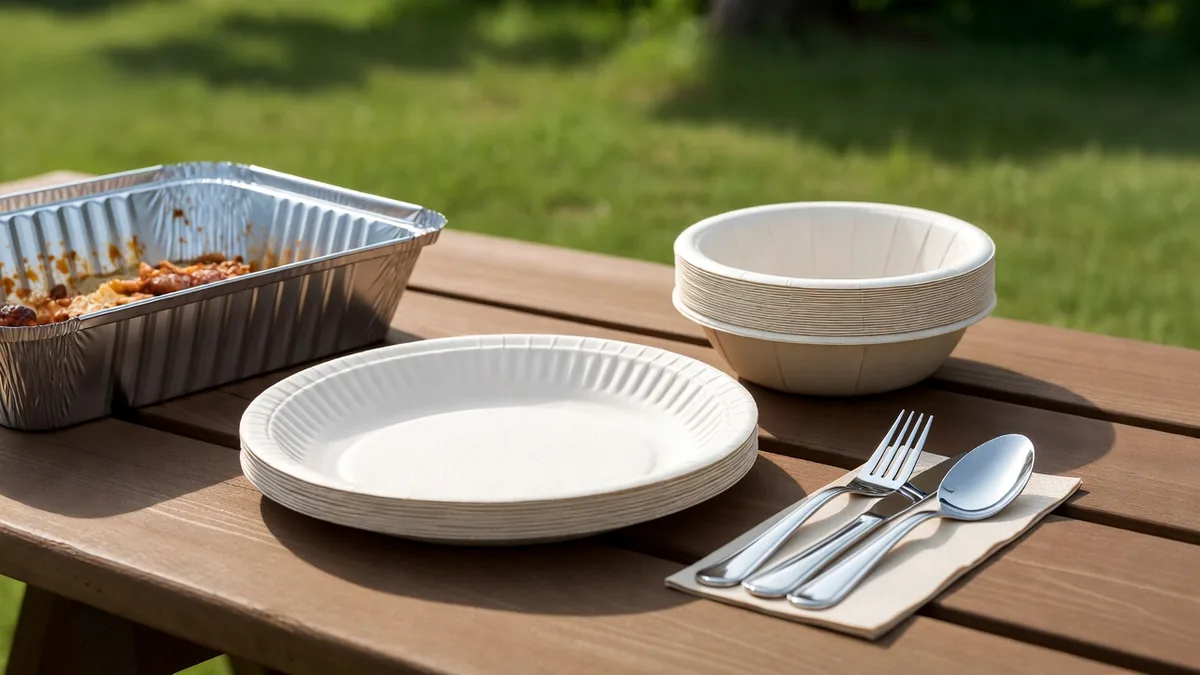 Dixie Ultra large paper plates stacked on a table, showing their sturdy design.