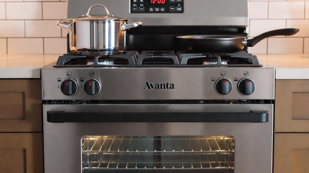 20-inch stainless steel compact gas range with glass oven door