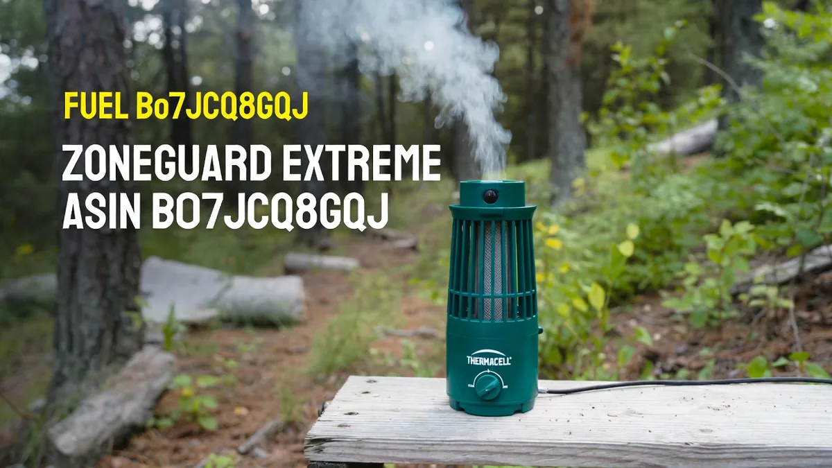 Thermacell Fuel-ZoneGuard Extreme portable mosquito repeller shown in outdoor camping setting