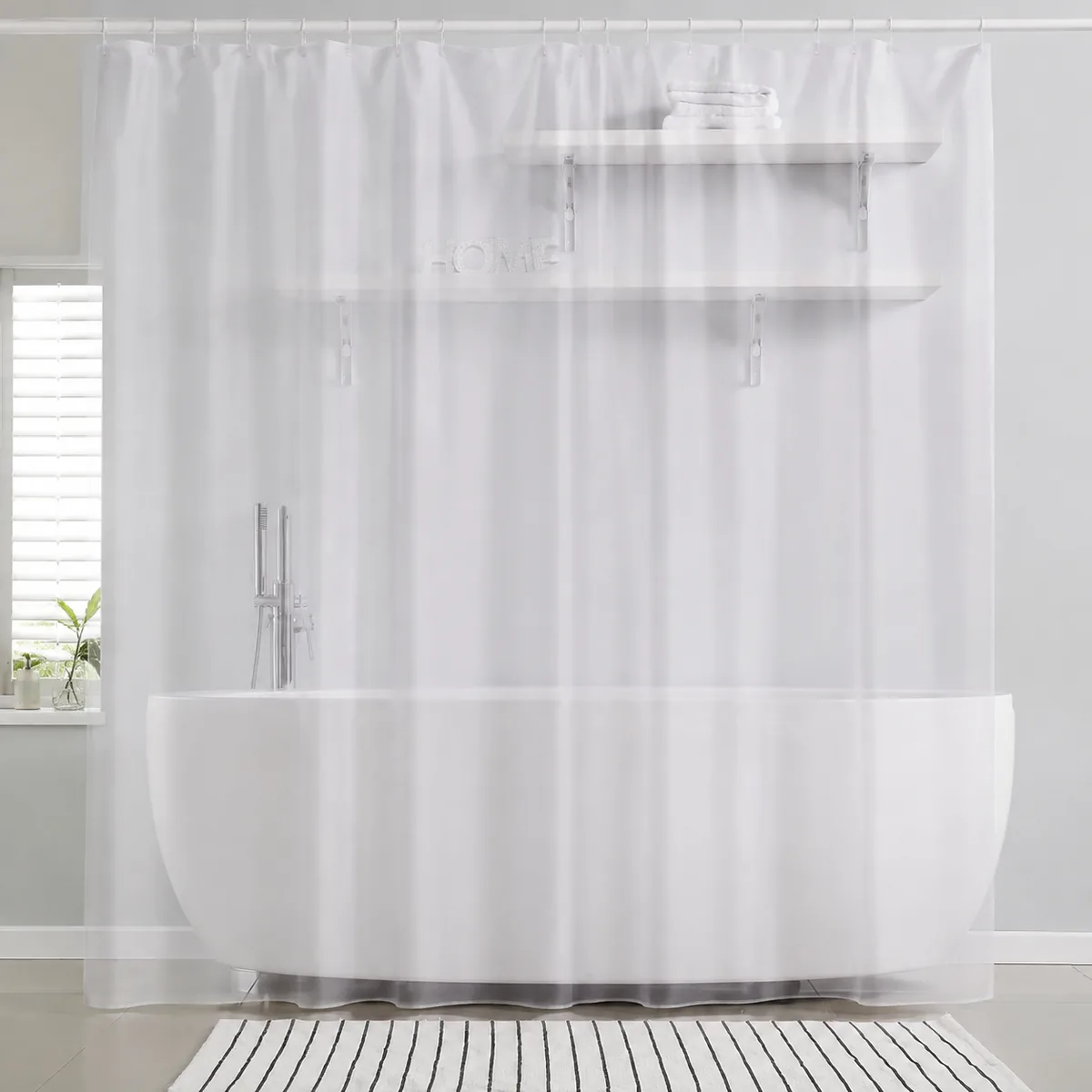 BigFoot clear PEVA shower curtain liner with weighted hem and magnets