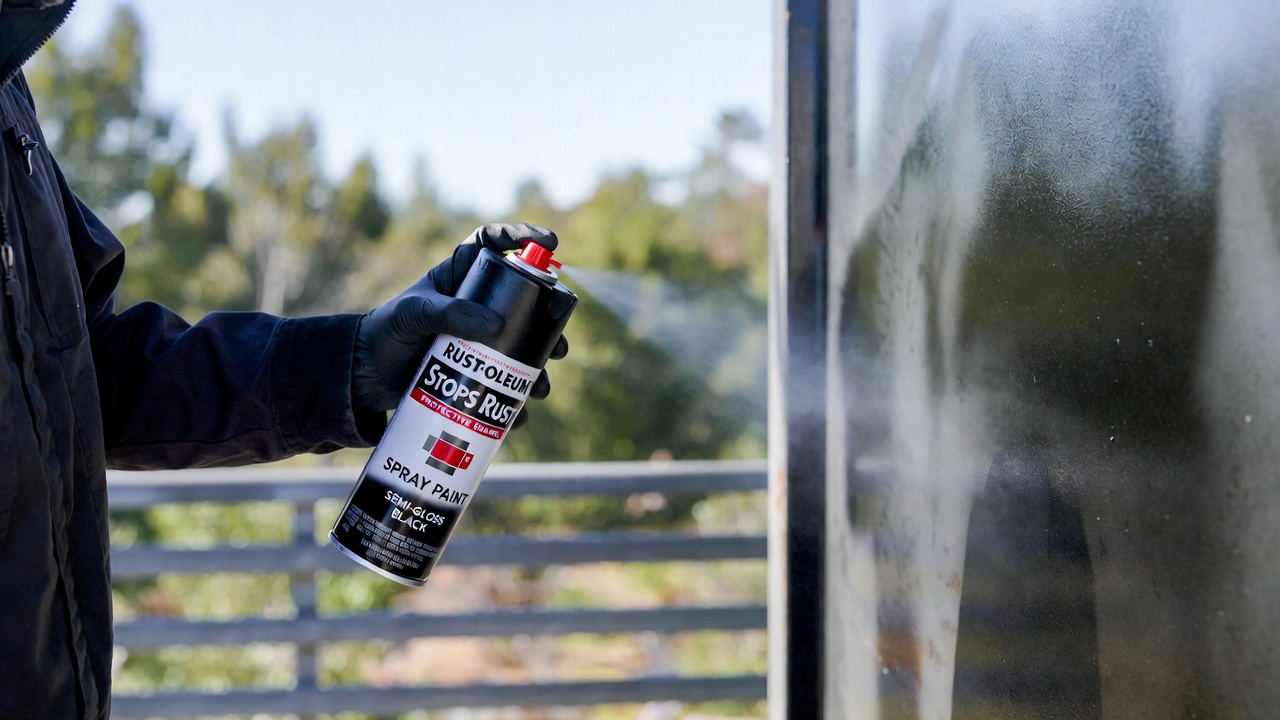 Rust-Oleum Stops Rust Spray Paint can in semi-gloss black