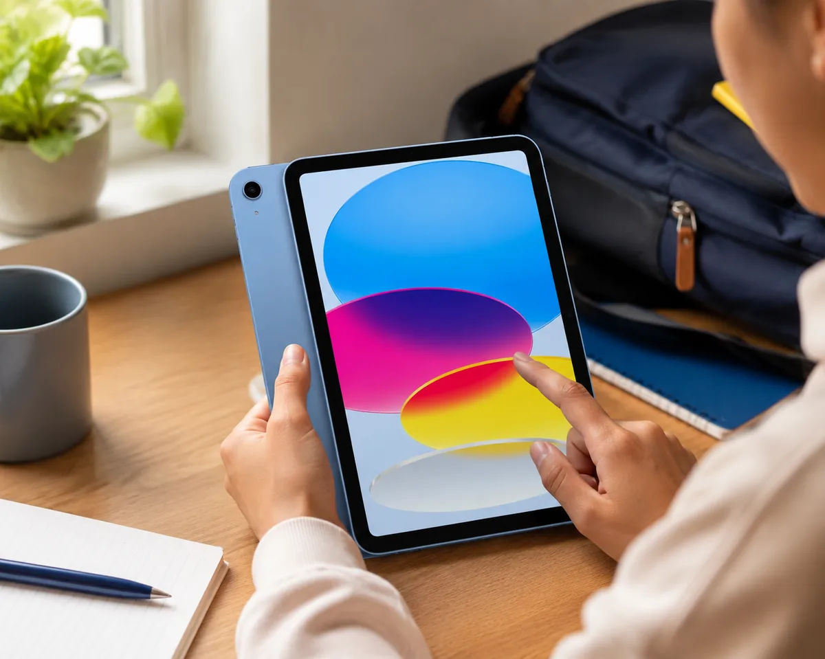 Apple iPad 11-inch with A16 chip in blue, showing the Liquid Retina display and Apple Pencil support.